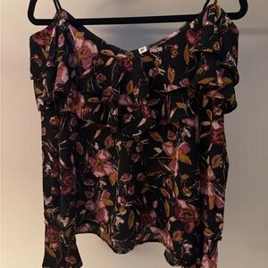 BP Black Floral Ruffle Blouse